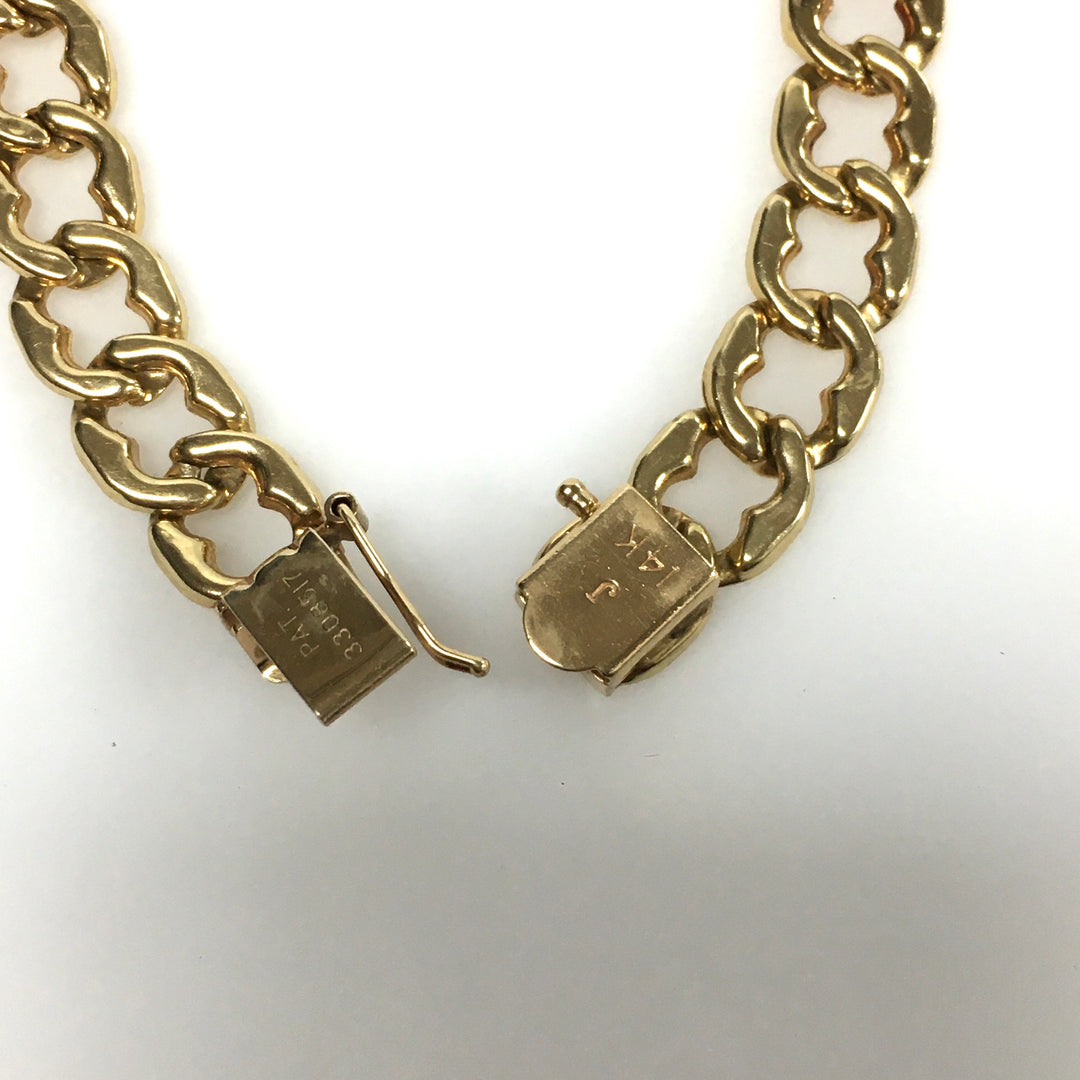 v647 Vintage 14k Yellow Gold Wide Cuban Link Chain Bracelet 7" Long