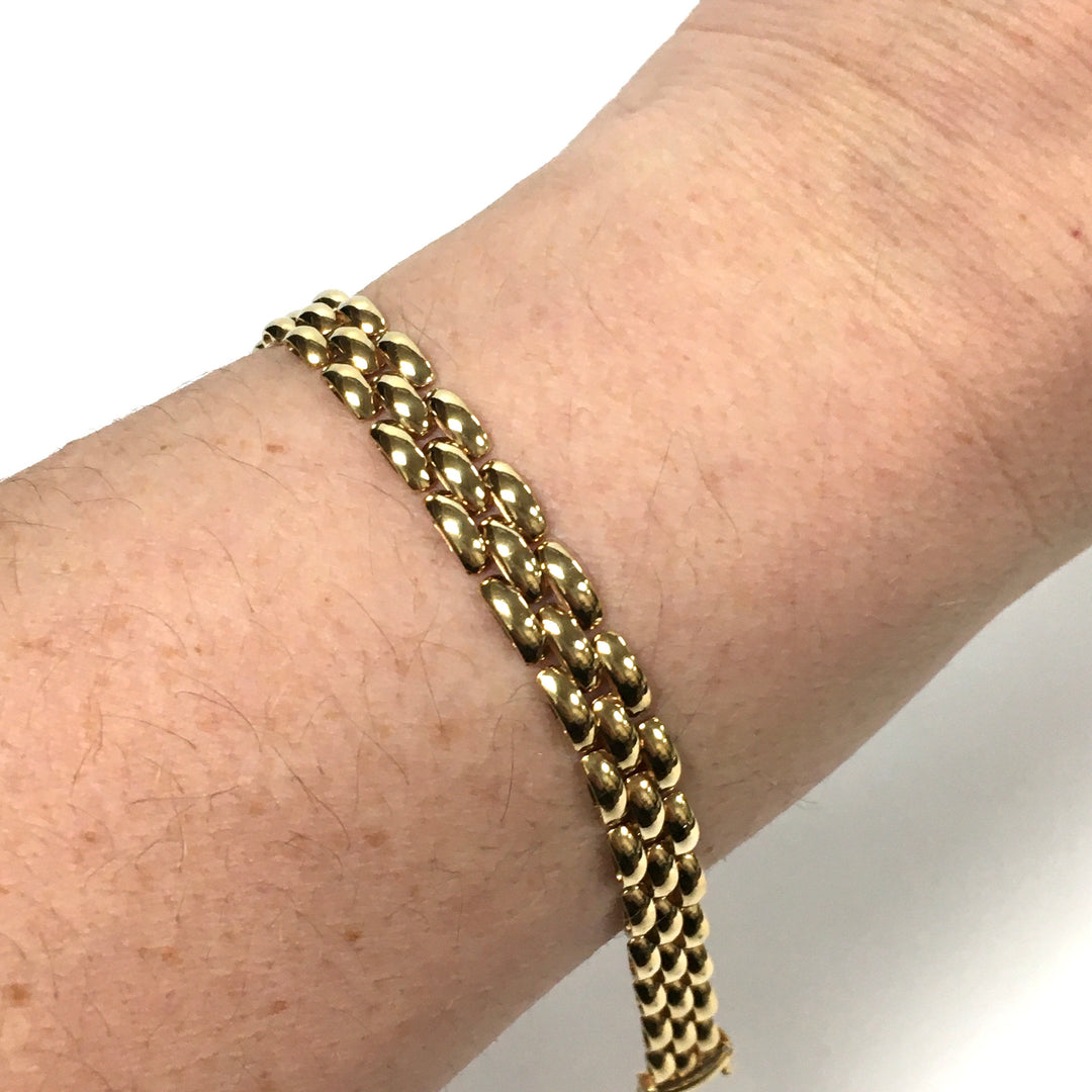 v648 Vintage 14k Yellow Gold Multi-row Panther 7mm Link Chain Bracelet 7" Long