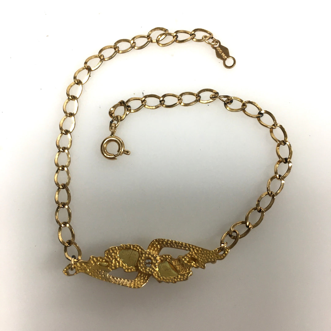 v649 Vintage 14k Yellow Gold Link Diamond Bracelet 7.75" Long Two-tone Leaves