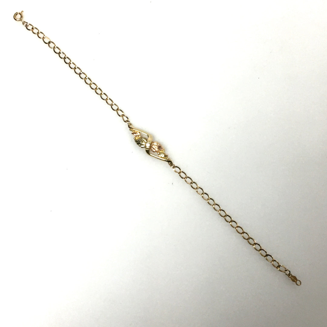 v649 Vintage 14k Yellow Gold Link Diamond Bracelet 7.75" Long Two-tone Leaves