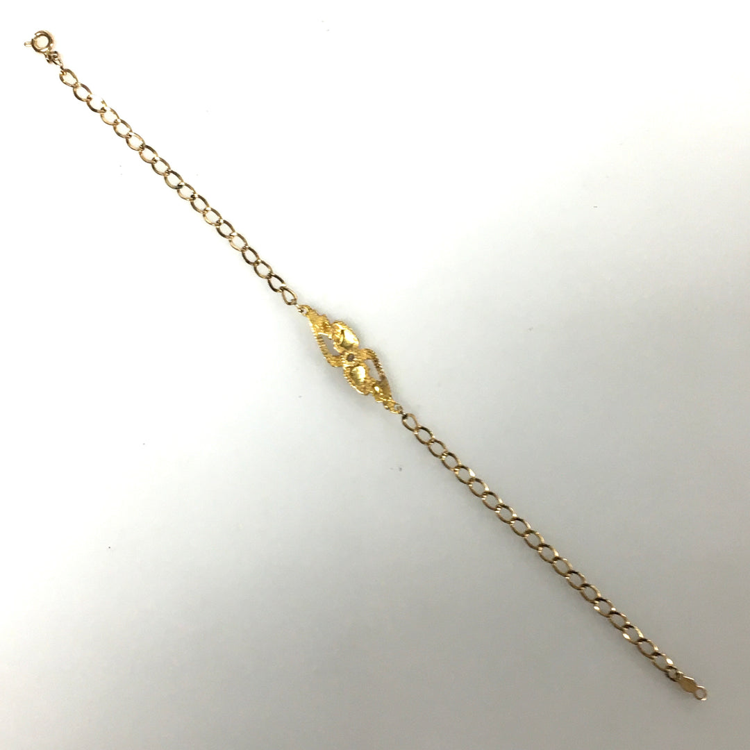 v649 Vintage 14k Yellow Gold Link Diamond Bracelet 7.75" Long Two-tone Leaves