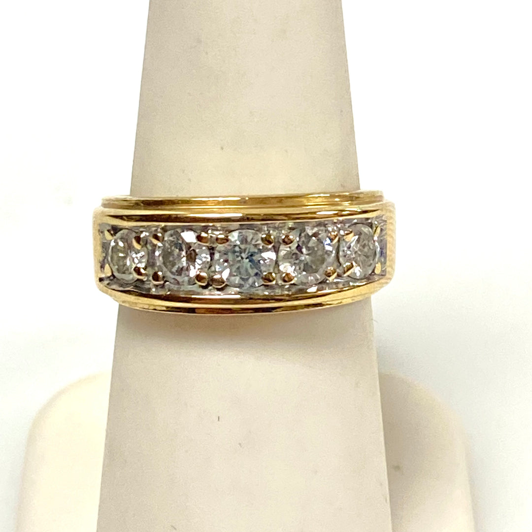 v652 Vintage 14k Yellow Gold Channel-set 5 Diamonds 0.5cts tw Band Ring Sz 6.5