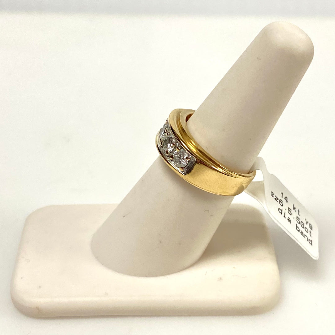 v652 Vintage 14k Yellow Gold Channel-set 5 Diamonds 0.5cts tw Band Ring Sz 6.5
