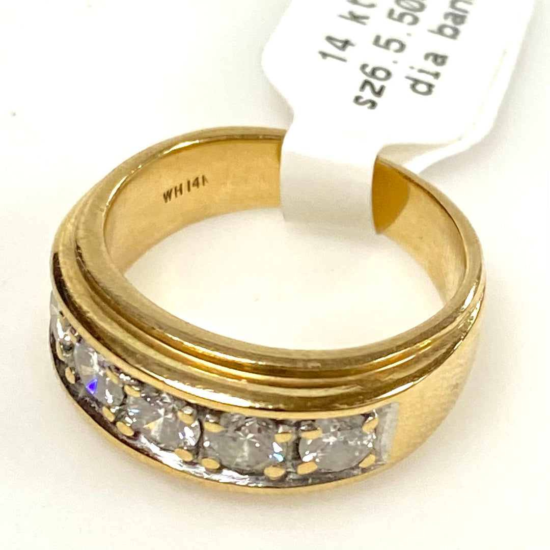v652 Vintage 14k Yellow Gold Channel-set 5 Diamonds 0.5cts tw Band Ring Sz 6.5