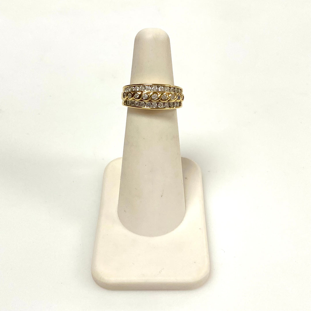 v653 Vintage 14k Yellow Gold Multi-row Diamonds 0.5cts Braided Band Ring Size 4