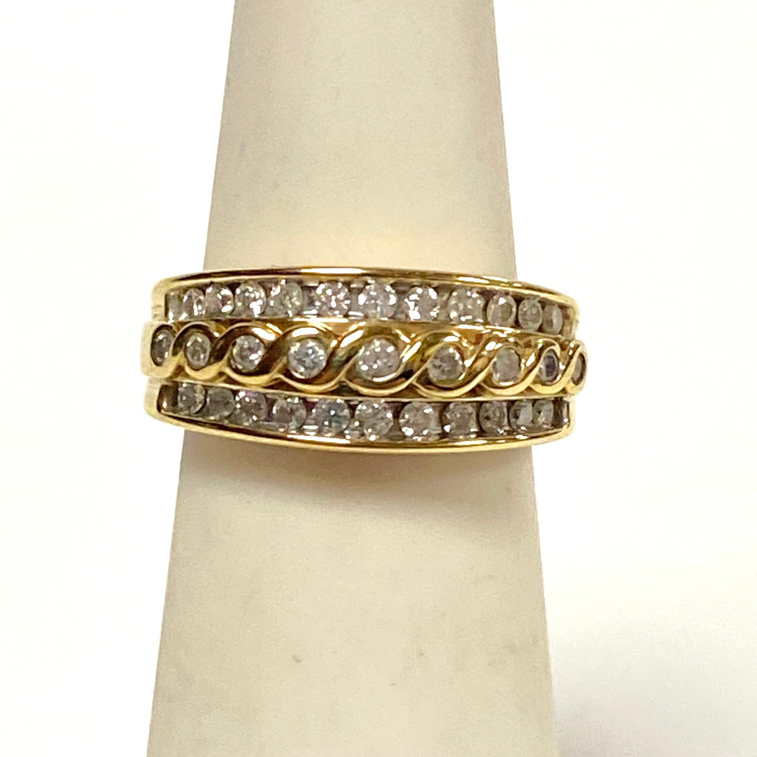v653 Vintage 14k Yellow Gold Multi-row Diamonds 0.5cts Braided Band Ring Size 4