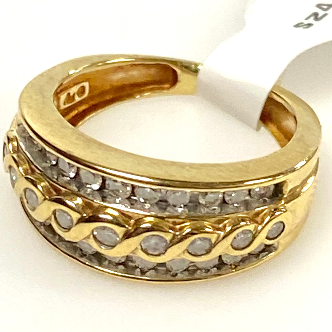 v653 Vintage 14k Yellow Gold Multi-row Diamonds 0.5cts Braided Band Ring Size 4