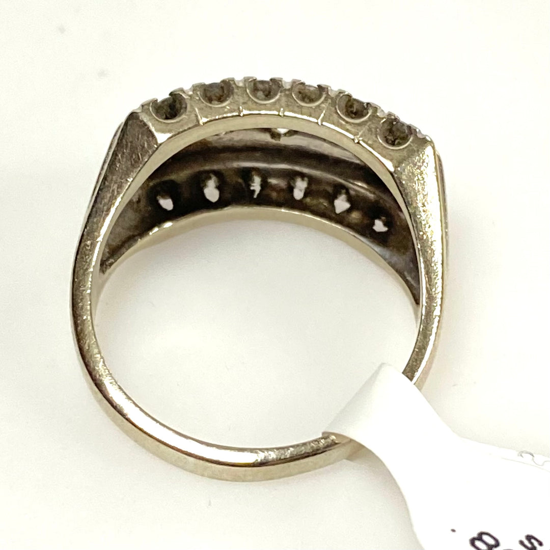 v654 Vintage 14k White Gold Three-row Diamonds 0.8cts 10mm Band Ring Size 7.75