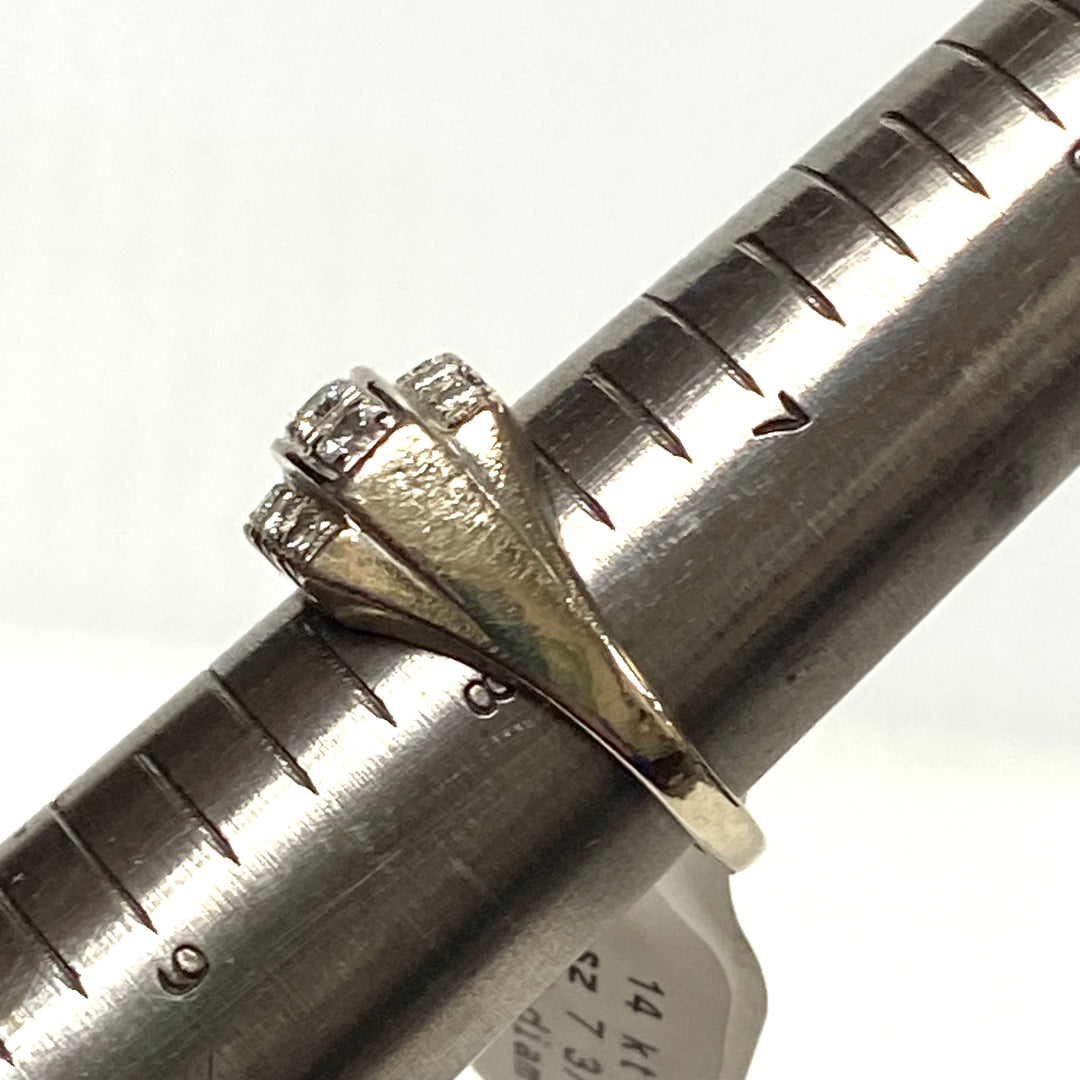 v654 Vintage 14k White Gold Three-row Diamonds 0.8cts 10mm Band Ring Size 7.75
