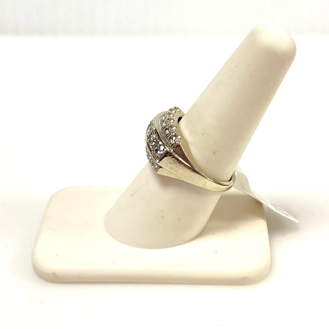 v654 Vintage 14k White Gold Three-row Diamonds 0.8cts 10mm Band Ring Size 7.75