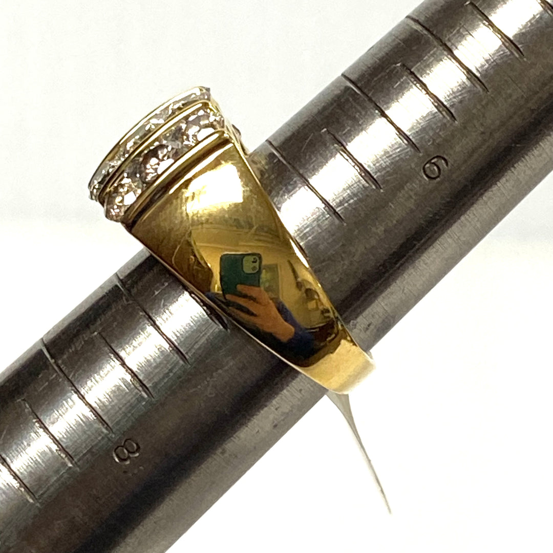 v655 Vintage 10k Yellow Gold Three-row Diamonds 5cts 12mm Wide Band Ring Size 7