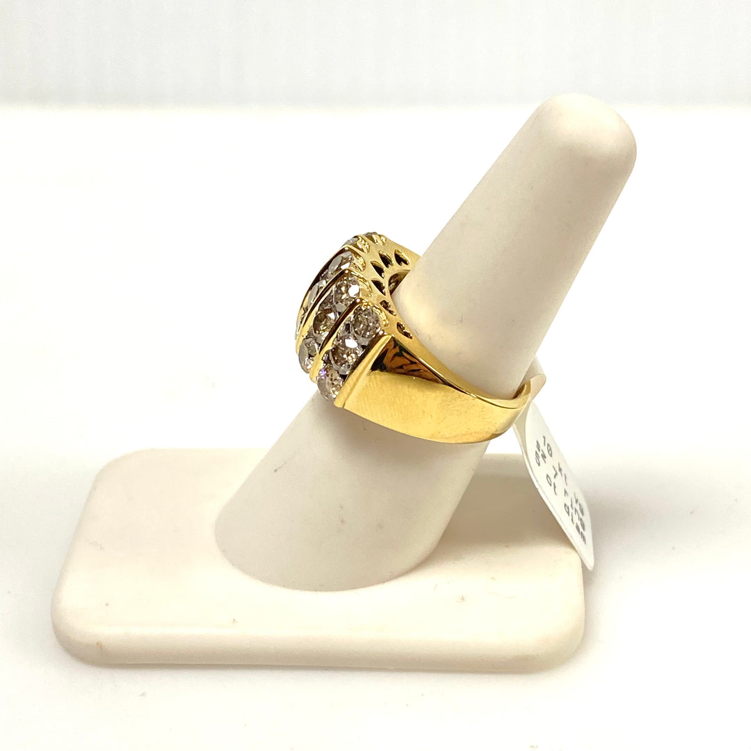 v655 Vintage 10k Yellow Gold Three-row Diamonds 5cts 12mm Wide Band Ring Size 7