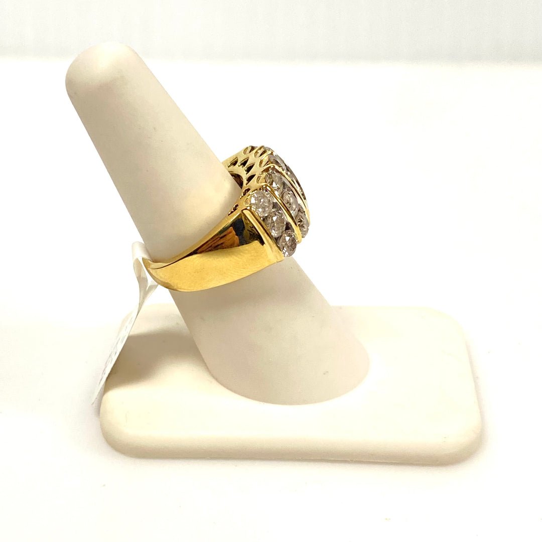 v655 Vintage 10k Yellow Gold Three-row Diamonds 5cts 12mm Wide Band Ring Size 7