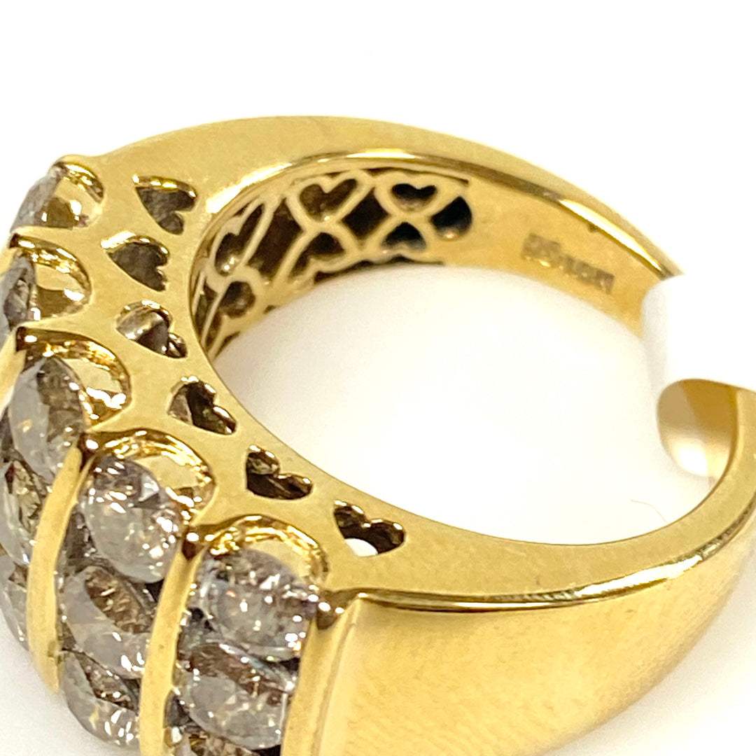 v655 Vintage 10k Yellow Gold Three-row Diamonds 5cts 12mm Wide Band Ring Size 7