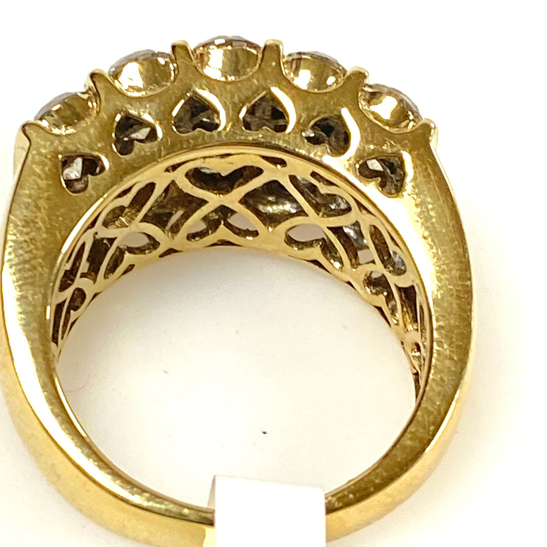 v655 Vintage 10k Yellow Gold Three-row Diamonds 5cts 12mm Wide Band Ring Size 7
