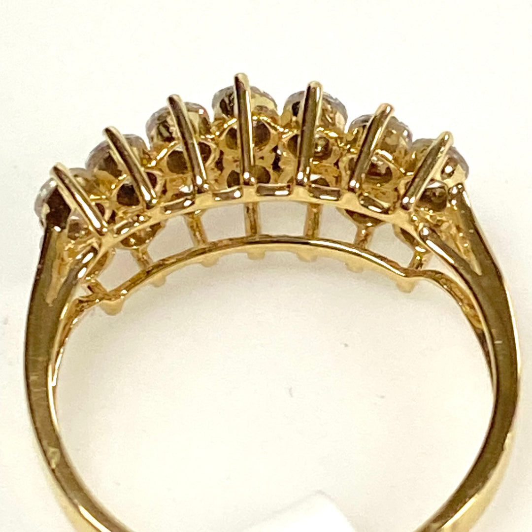 v656 Vintage 14k Yellow Gold Two-row Clear CZ Stone 5mm Wide Band Ring Size 4.75