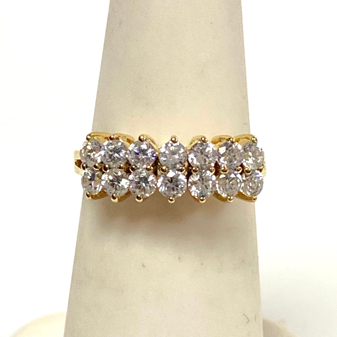 v656 Vintage 14k Yellow Gold Two-row Clear CZ Stone 5mm Wide Band Ring Size 4.75