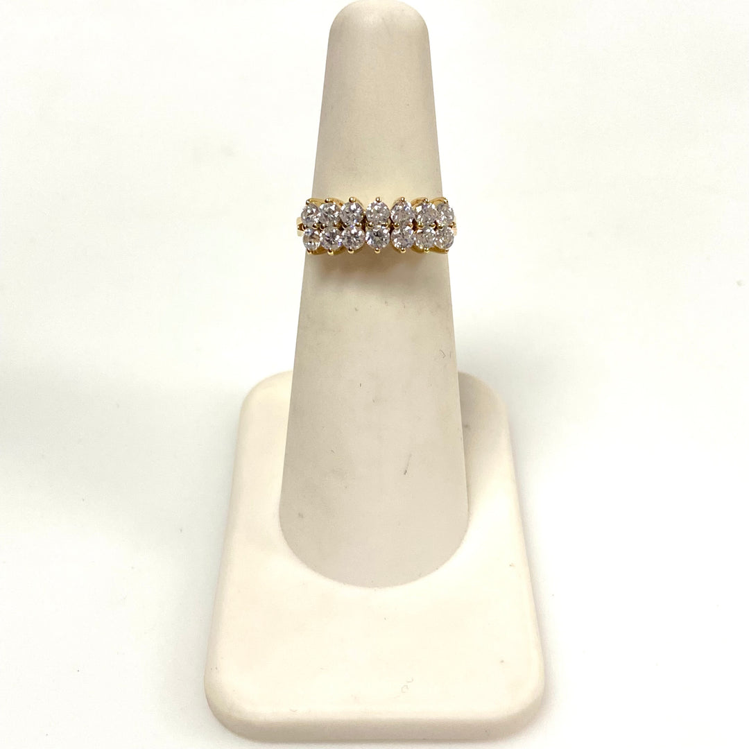 v656 Vintage 14k Yellow Gold Two-row Clear CZ Stone 5mm Wide Band Ring Size 4.75