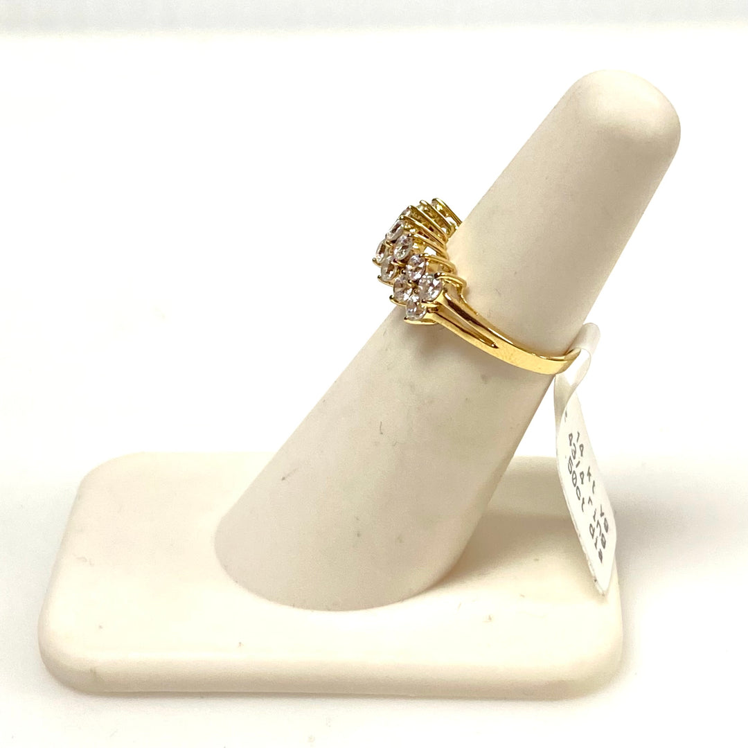 v656 Vintage 14k Yellow Gold Two-row Clear CZ Stone 5mm Wide Band Ring Size 4.75