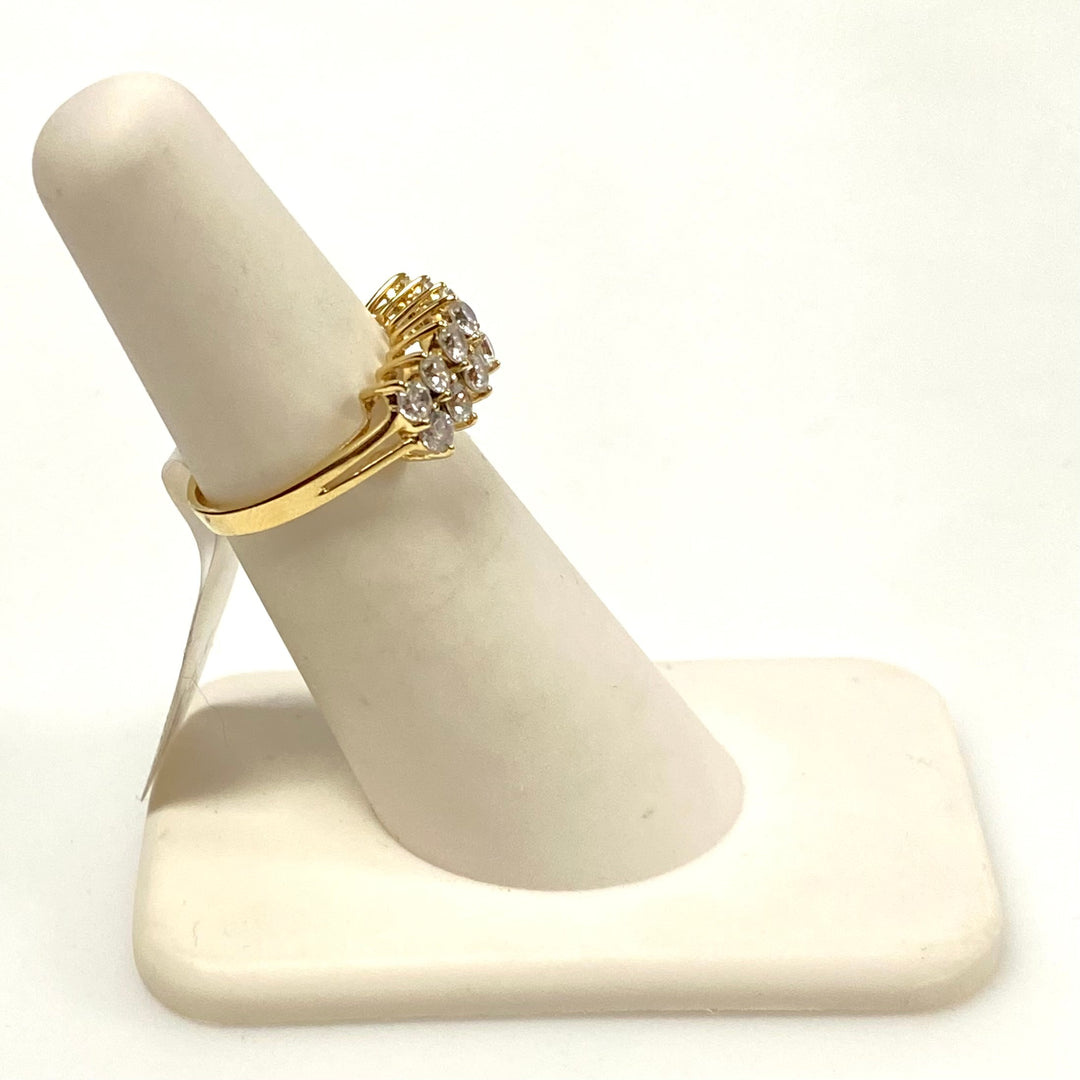 v656 Vintage 14k Yellow Gold Two-row Clear CZ Stone 5mm Wide Band Ring Size 4.75
