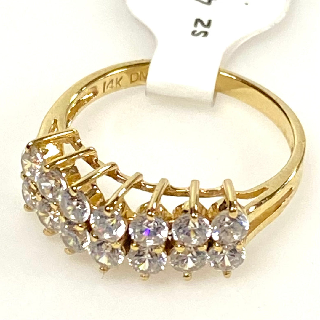 v656 Vintage 14k Yellow Gold Two-row Clear CZ Stone 5mm Wide Band Ring Size 4.75