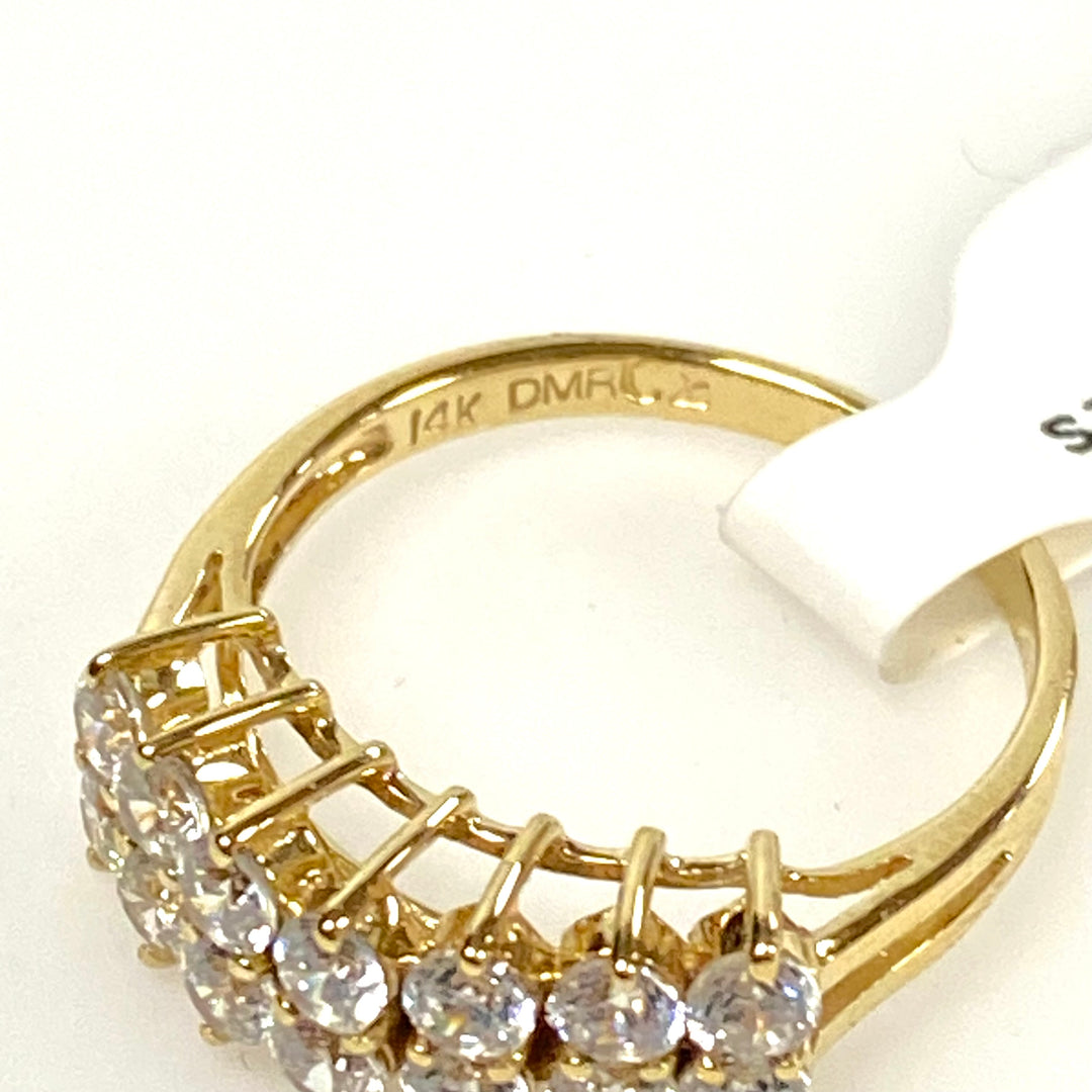 v656 Vintage 14k Yellow Gold Two-row Clear CZ Stone 5mm Wide Band Ring Size 4.75