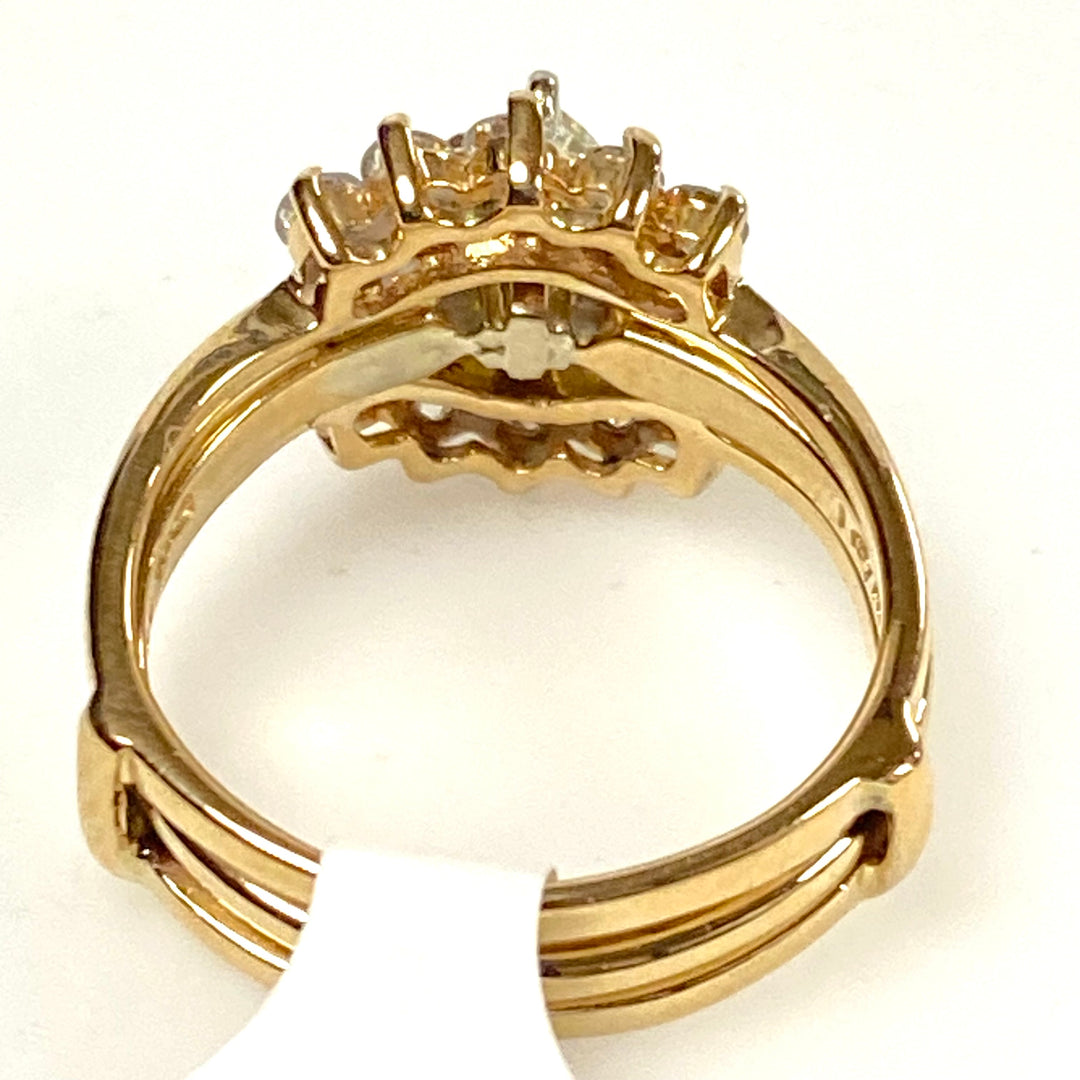 v660 Vintage 14k Yellow Gold Marquise Cut 1cts Diamond Wedding 3-band Ring 6.75