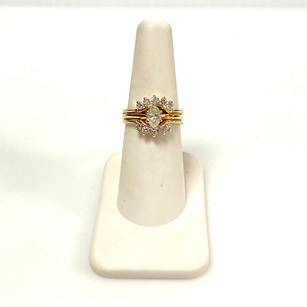 v660 Vintage 14k Yellow Gold Marquise Cut 1cts Diamond Wedding 3-band Ring 6.75