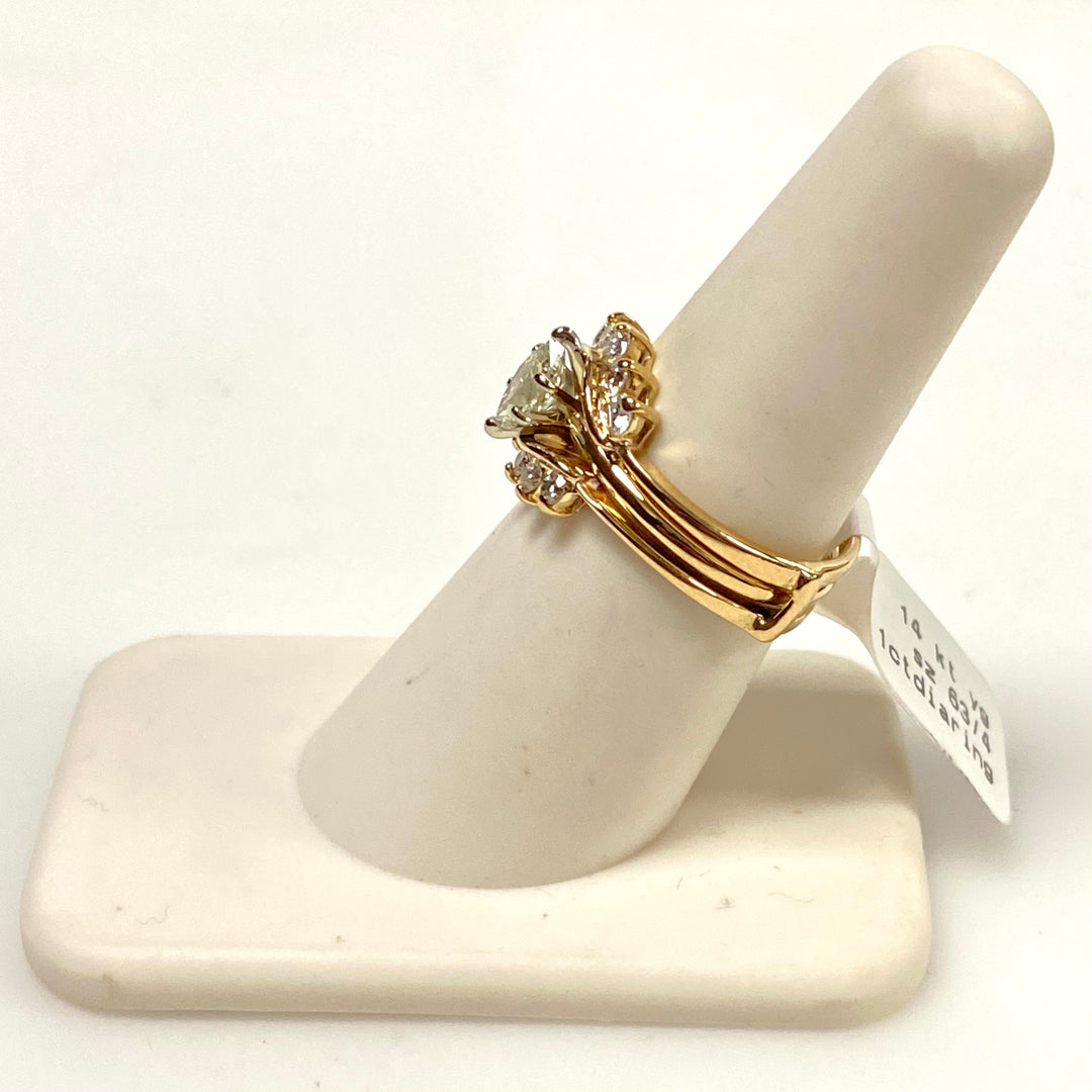 v660 Vintage 14k Yellow Gold Marquise Cut 1cts Diamond Wedding 3-band Ring 6.75