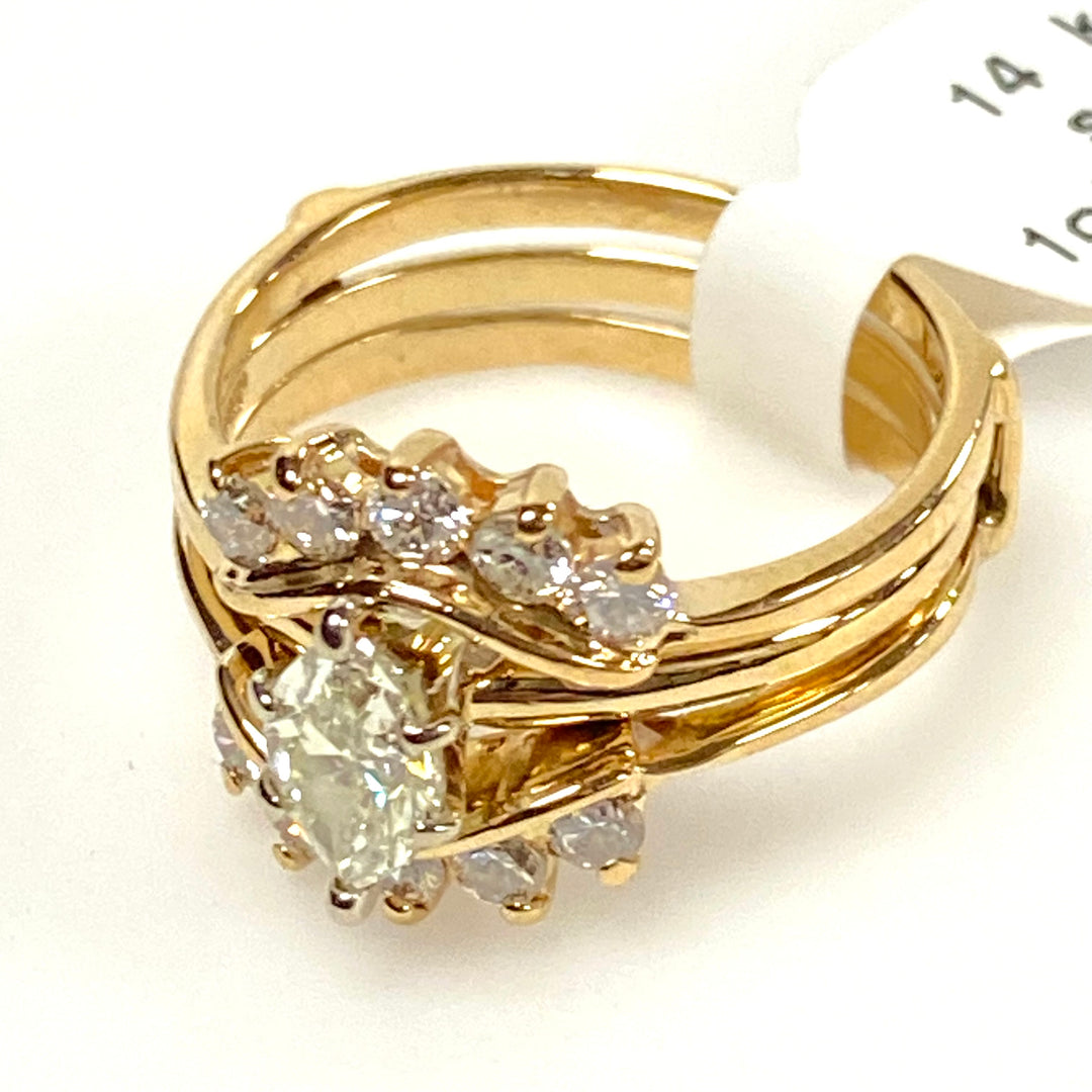 v660 Vintage 14k Yellow Gold Marquise Cut 1cts Diamond Wedding 3-band Ring 6.75
