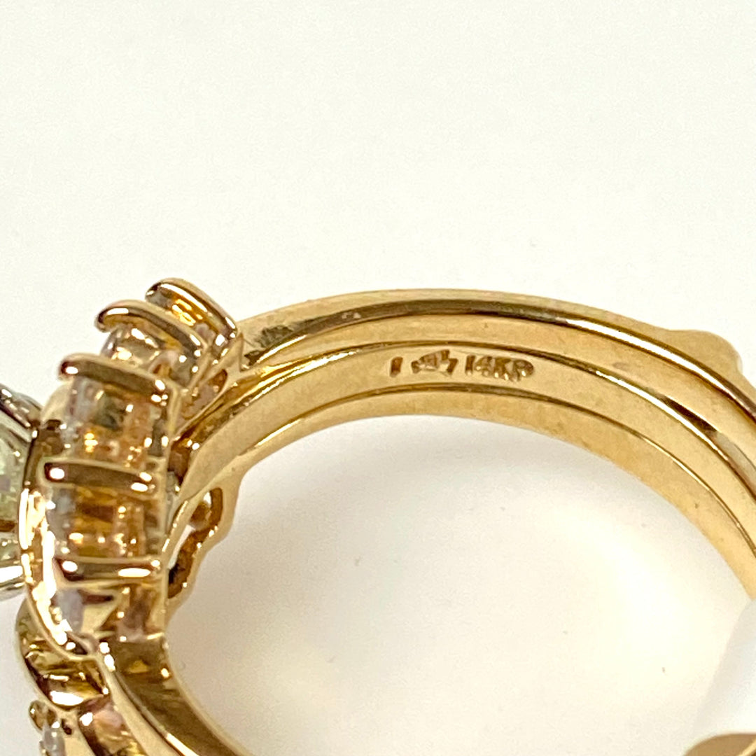 v660 Vintage 14k Yellow Gold Marquise Cut 1cts Diamond Wedding 3-band Ring 6.75