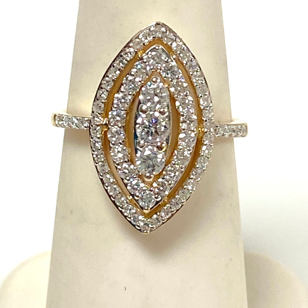 v661 Vintage 14k Yellow Gold Marquise-Shaped 1+cts Diamond Cluster Ring Size 5