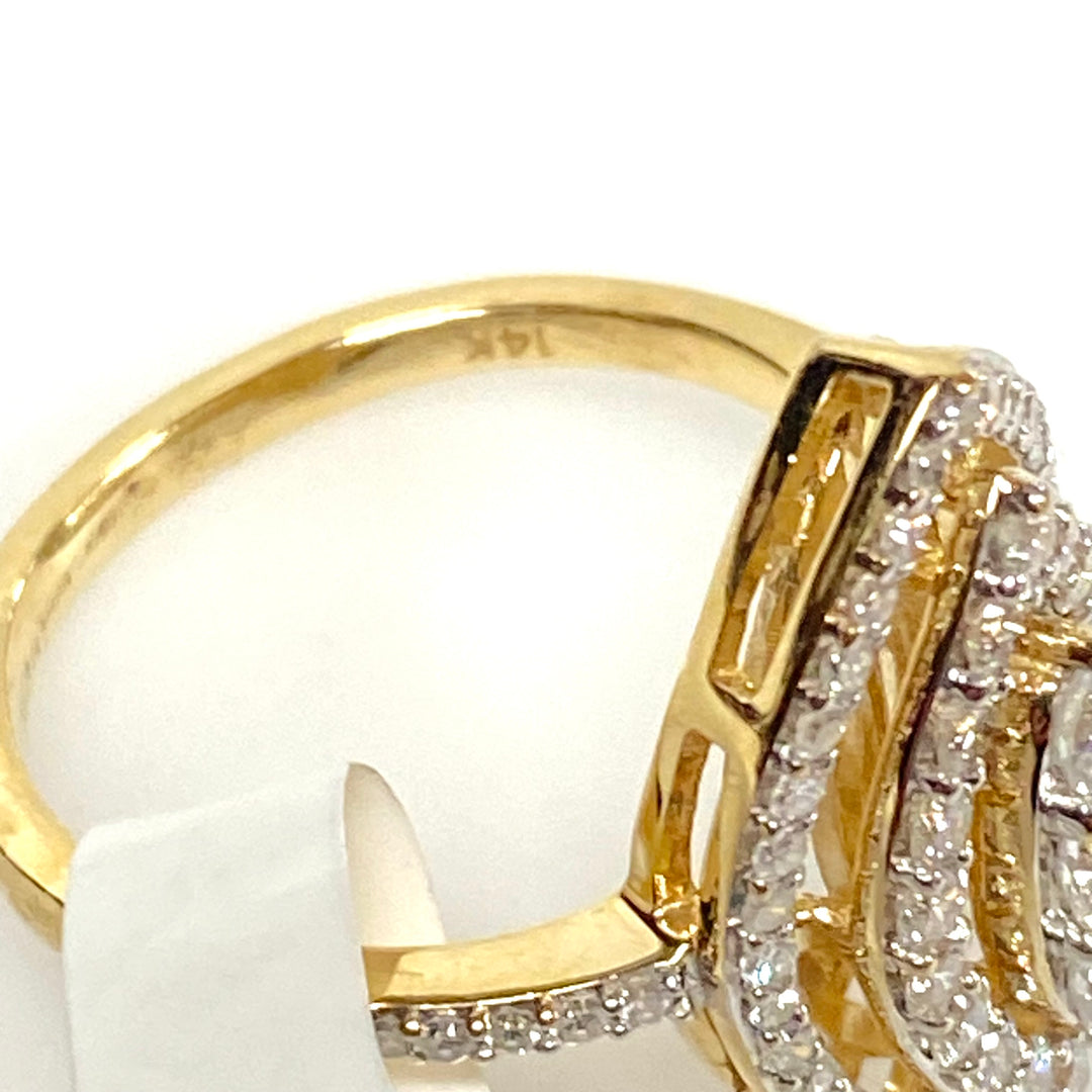 v661 Vintage 14k Yellow Gold Marquise-Shaped 1+cts Diamond Cluster Ring Size 5