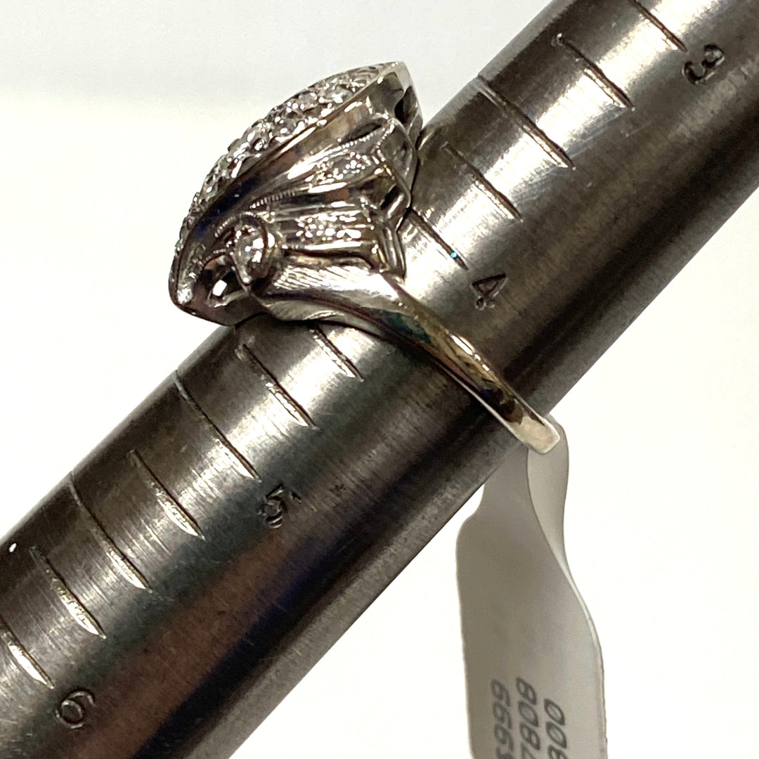 v663 Vintage 14k White Gold Bypass Design 0.25cts Diamond Cocktail Ring Size 4.25