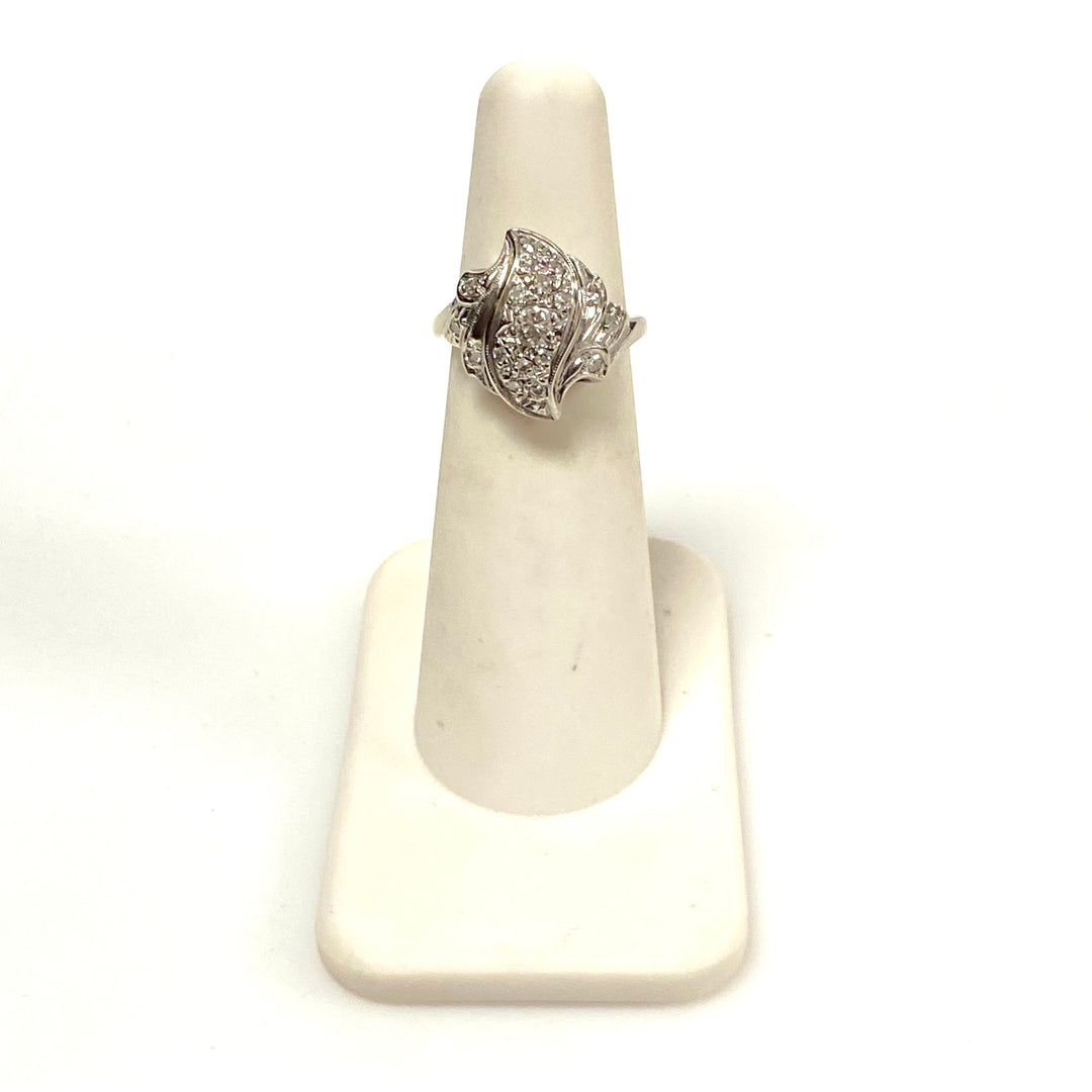 v663 Vintage 14k White Gold Bypass Design 0.25cts Diamond Cocktail Ring Size 4.25