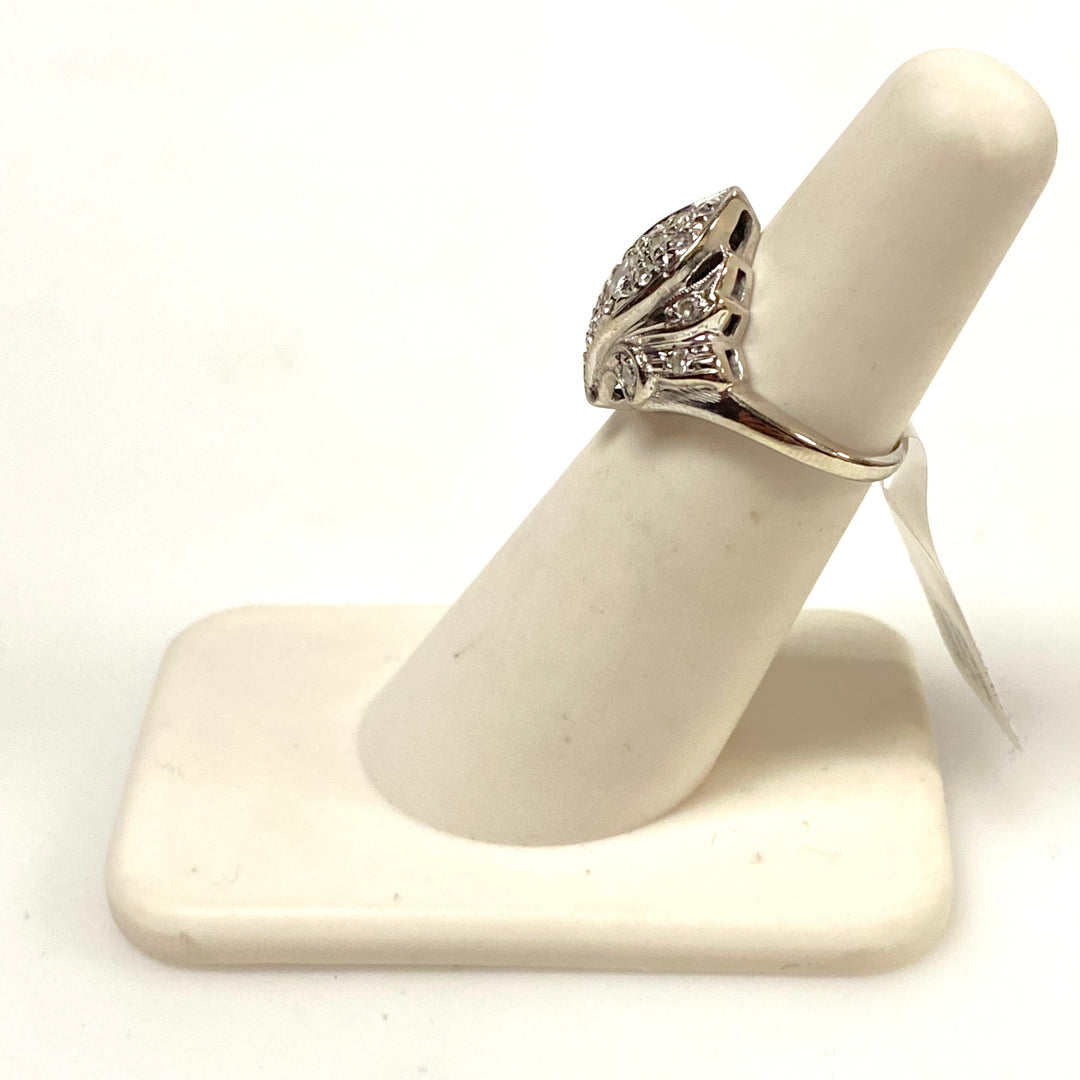 v663 Vintage 14k White Gold Bypass Design 0.25cts Diamond Cocktail Ring Size 4.25