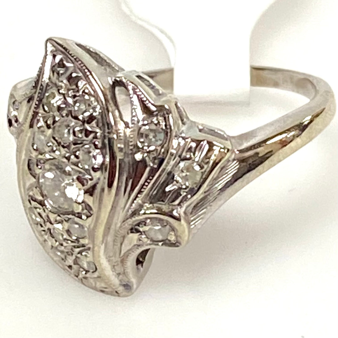 v663 Vintage 14k White Gold Bypass Design 0.25cts Diamond Cocktail Ring Size 4.25
