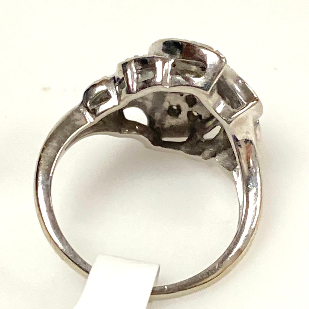 v663 Vintage 14k White Gold Bypass Design 0.25cts Diamond Cocktail Ring Size 4.25