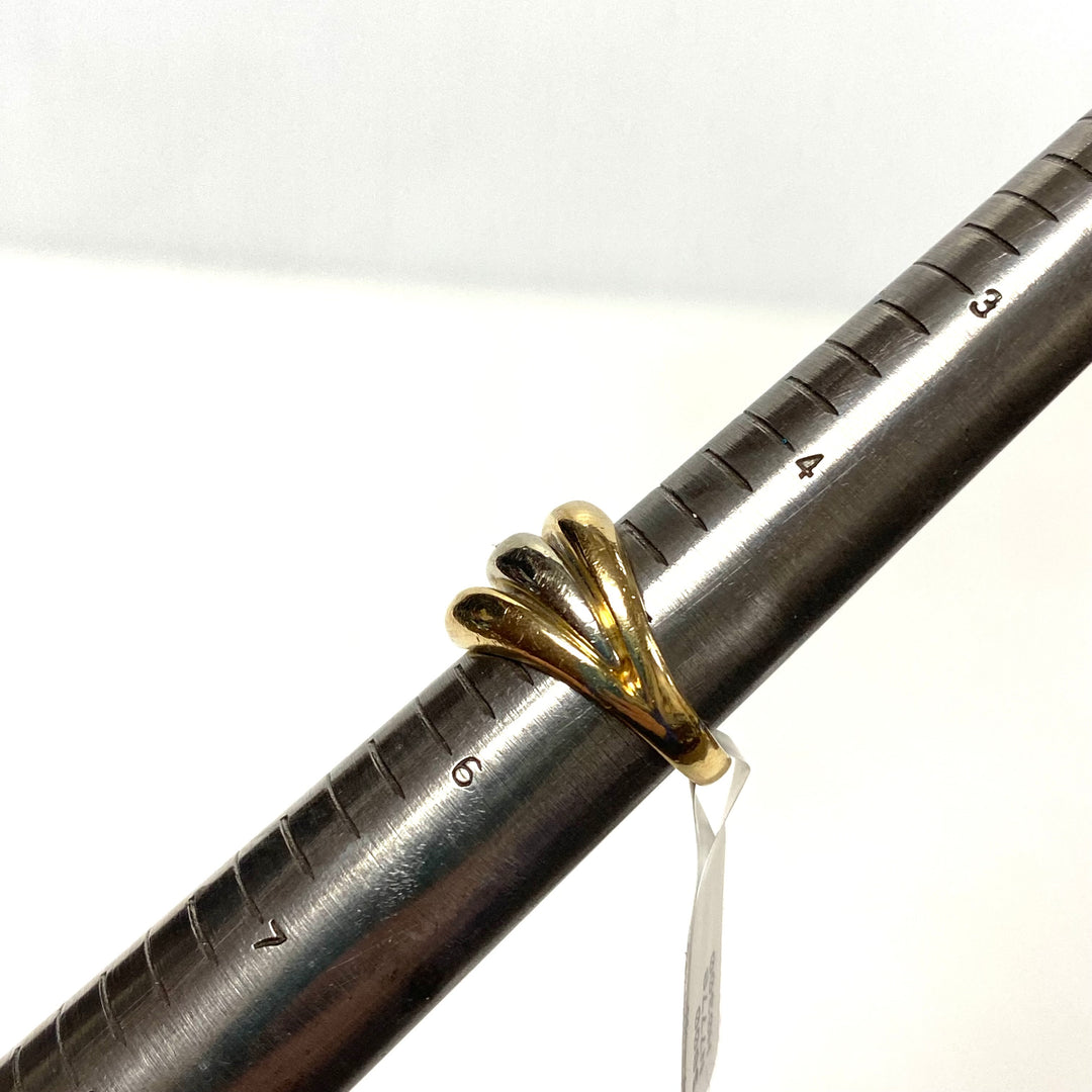 v668 Vintage 14k Two-tone Yellow White Gold Domed Cigar Multi-band Ring Sz 5.25