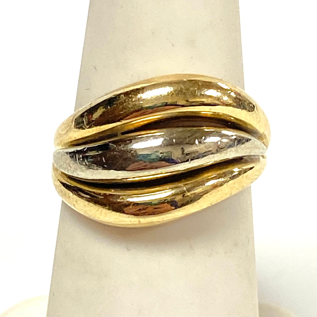 v668 Vintage 14k Two-tone Yellow White Gold Domed Cigar Multi-band Ring Sz 5.25