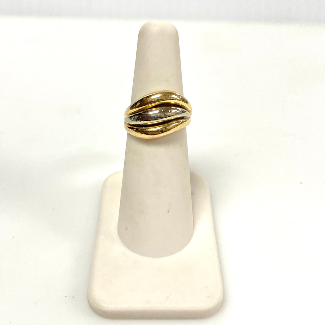 v668 Vintage 14k Two-tone Yellow White Gold Domed Cigar Multi-band Ring Sz 5.25