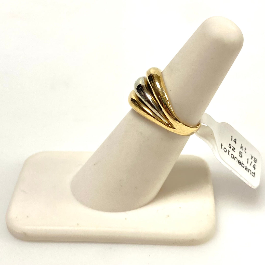 v668 Vintage 14k Two-tone Yellow White Gold Domed Cigar Multi-band Ring Sz 5.25