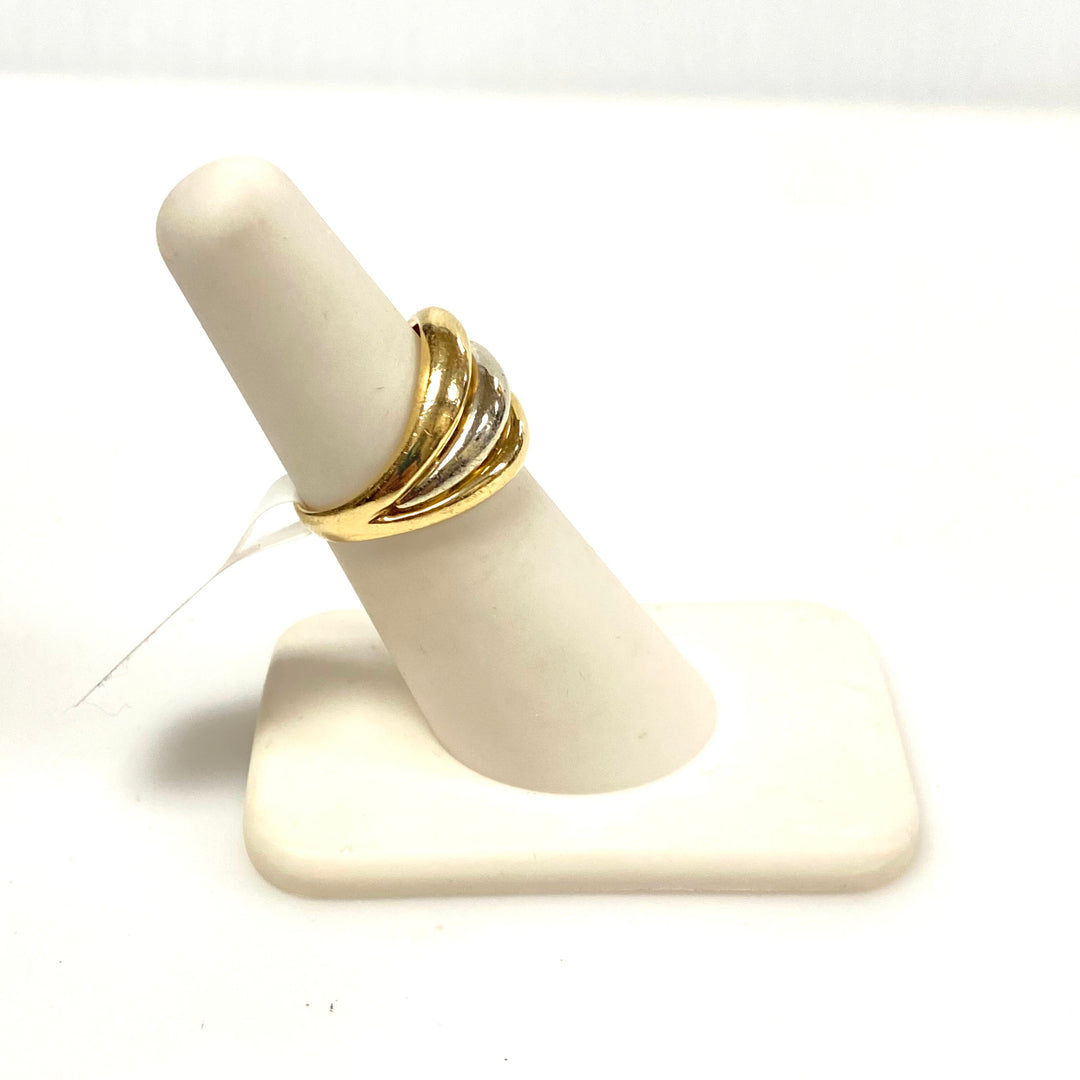 v668 Vintage 14k Two-tone Yellow White Gold Domed Cigar Multi-band Ring Sz 5.25