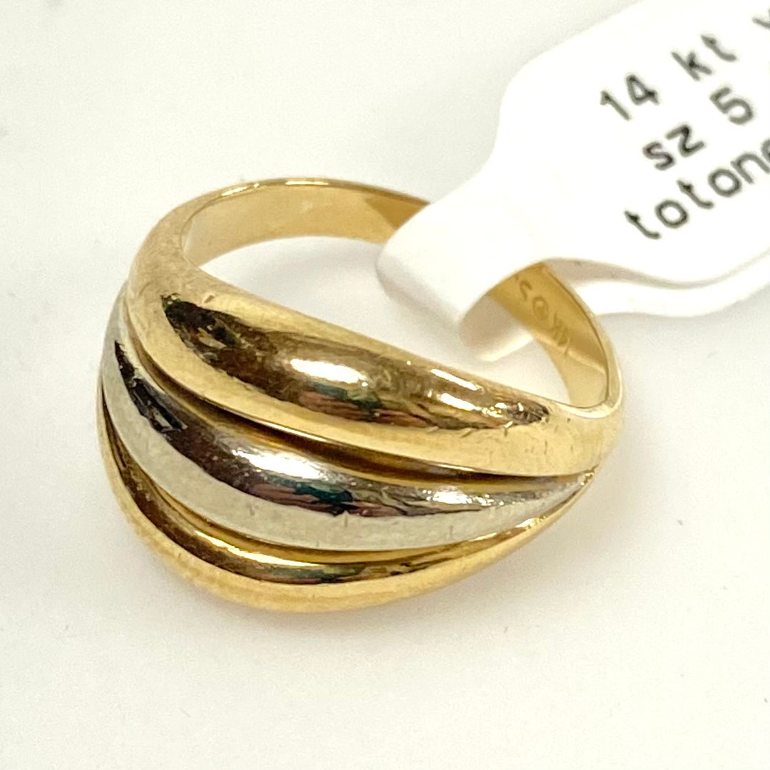 v668 Vintage 14k Two-tone Yellow White Gold Domed Cigar Multi-band Ring Sz 5.25