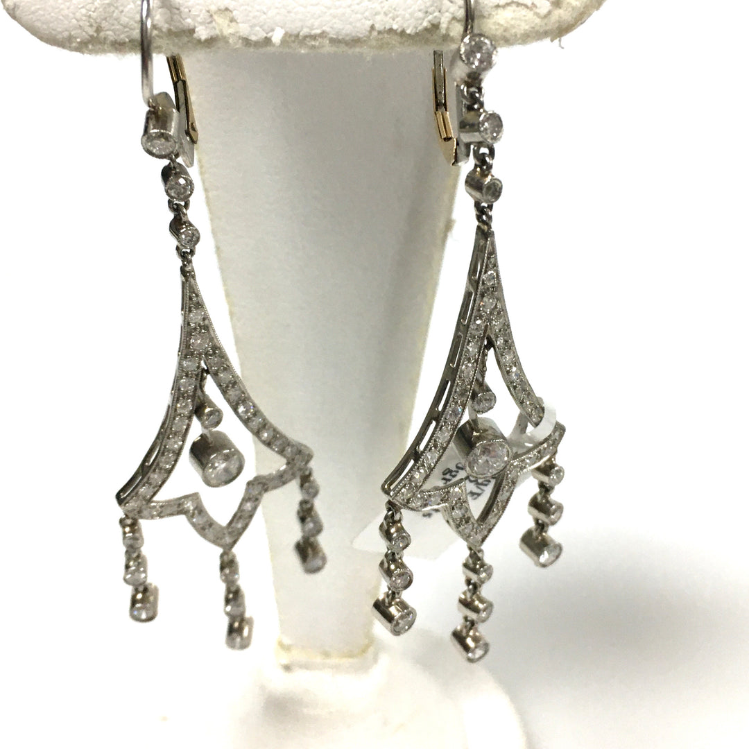 v670 Vintage  Art Deco Style Platinum and 2.5cts Diamond Chandelier Earrings