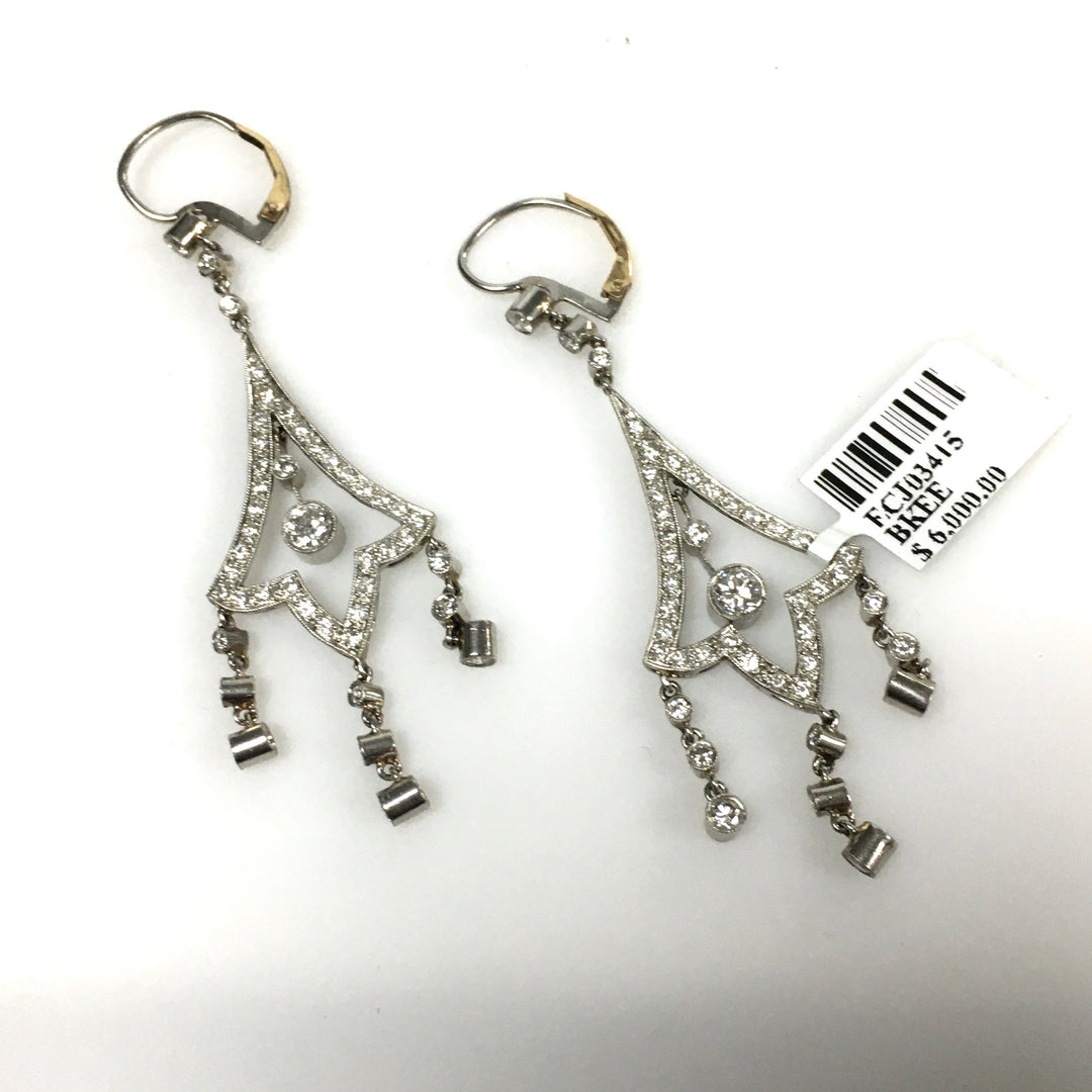 v670 Vintage  Art Deco Style Platinum and 2.5cts Diamond Chandelier Earrings