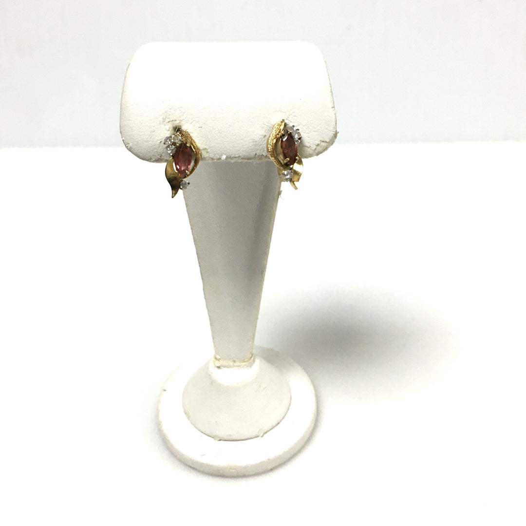 v675 Vintage 18k Yellow Gold Pierced Pink & White Gemstones Earrings