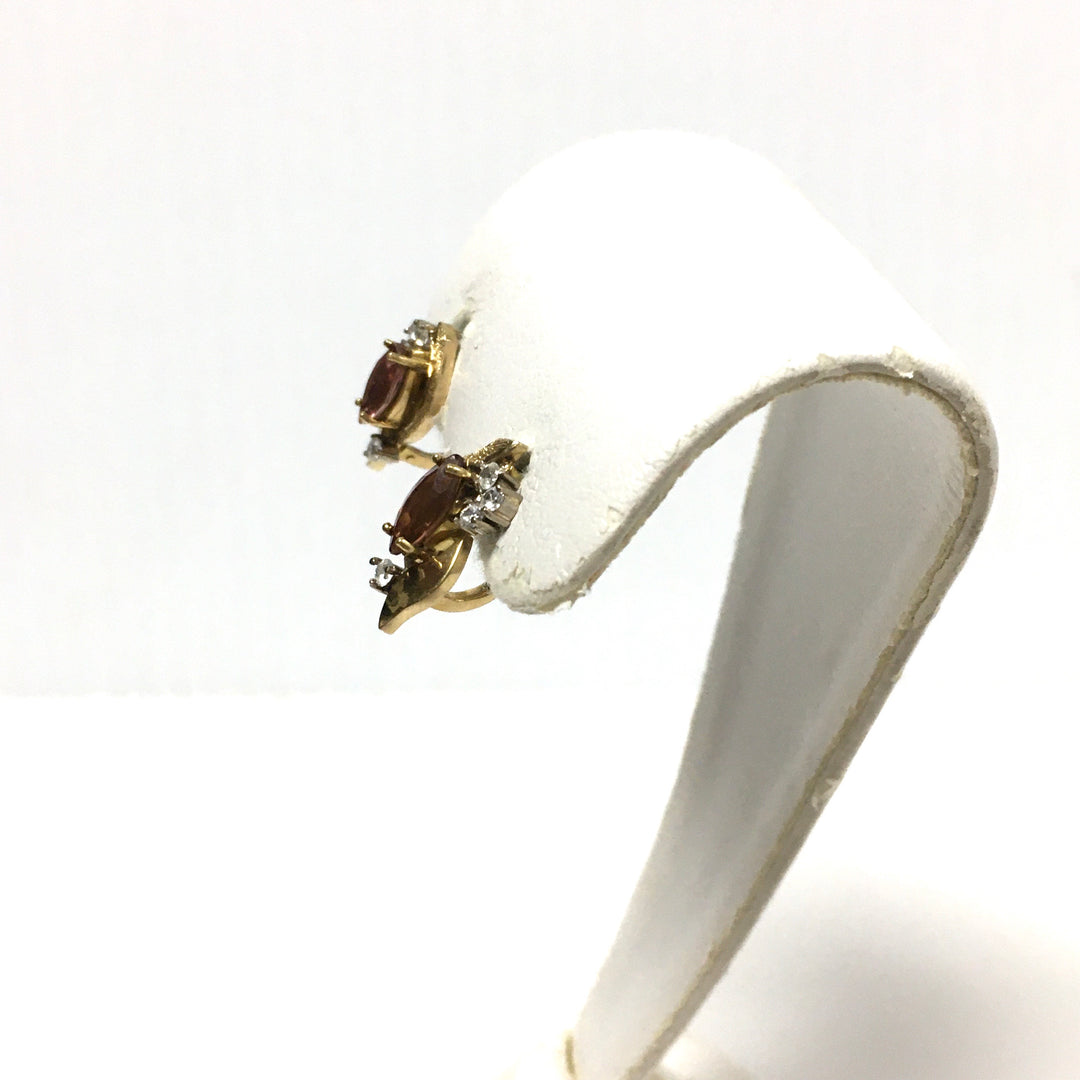 v675 Vintage 18k Yellow Gold Pierced Pink & White Gemstones Earrings