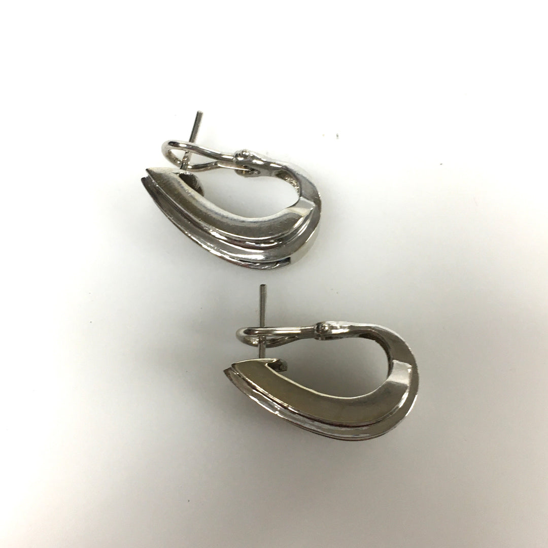 v676 Vintage 14k White Gold Diamond Sapphire Channel-set Hoop or Huggie Earrings