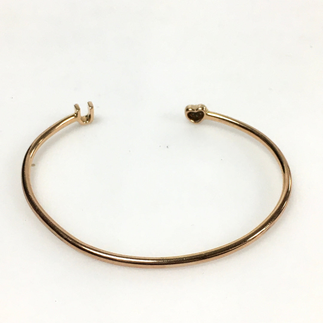 v678 Vintage 18k Yellow Gold Open Cuff Bangle Bracelet Diamond Heart & Letter U